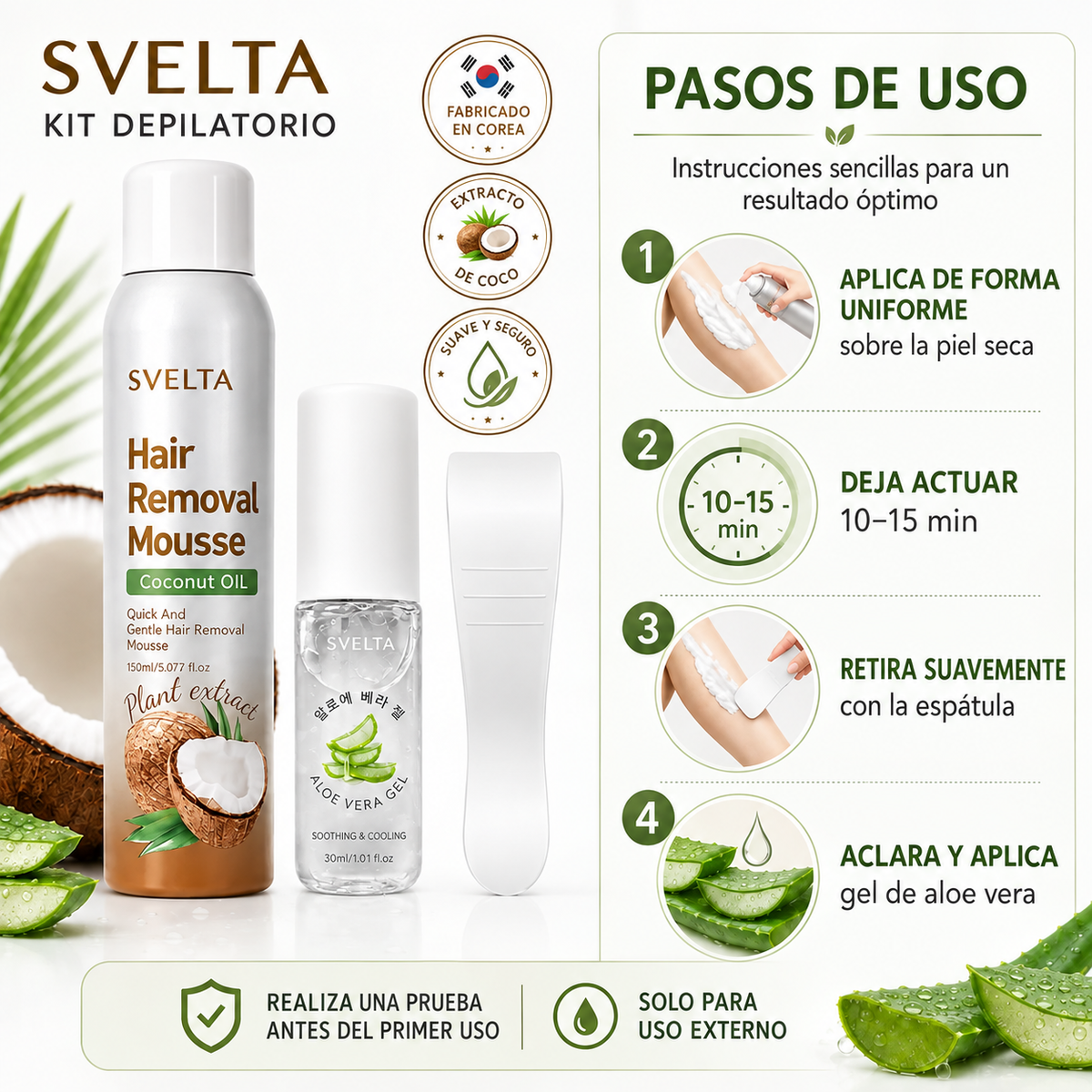Kit Depilatorio SVELTA con Aloe Vera y Aceite de Coco