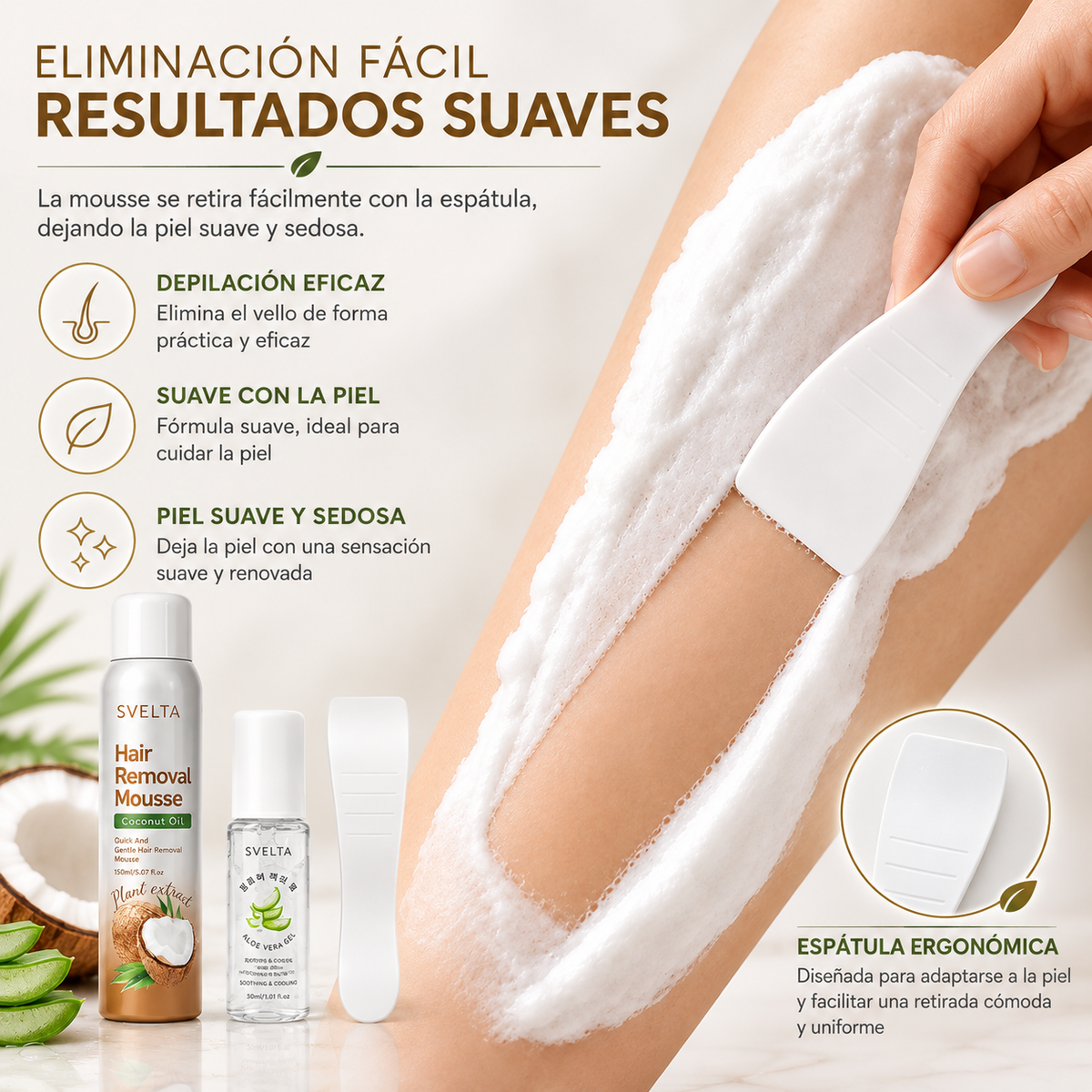 Kit Depilatorio SVELTA con Aloe Vera y Aceite de Coco